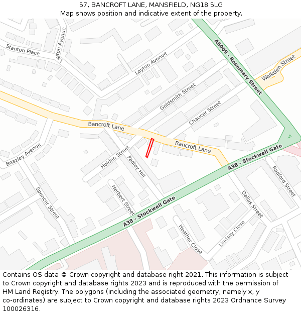 57, BANCROFT LANE, MANSFIELD, NG18 5LG: Location map and indicative extent of plot