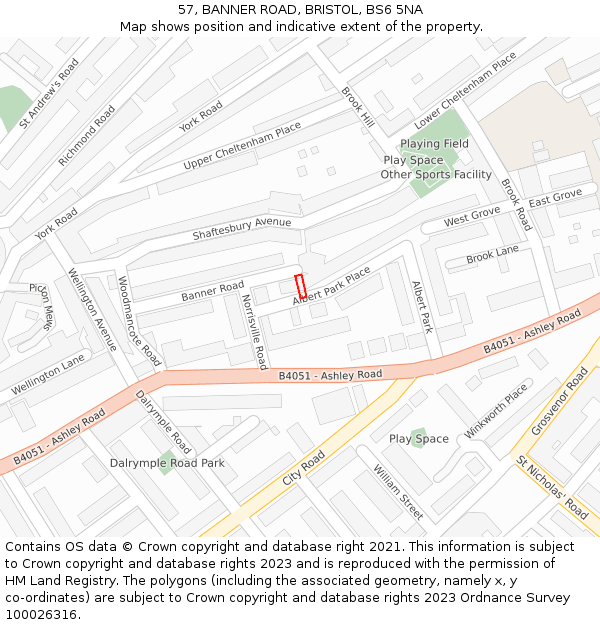 57, BANNER ROAD, BRISTOL, BS6 5NA: Location map and indicative extent of plot
