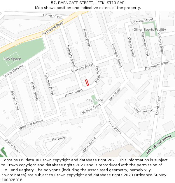 57, BARNGATE STREET, LEEK, ST13 8AP: Location map and indicative extent of plot