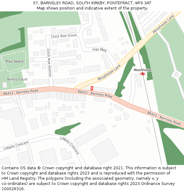 57, BARNSLEY ROAD, SOUTH KIRKBY, PONTEFRACT, WF9 3AT: Location map and indicative extent of plot