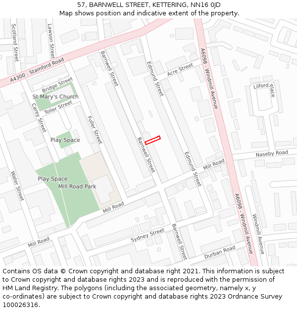57, BARNWELL STREET, KETTERING, NN16 0JD: Location map and indicative extent of plot