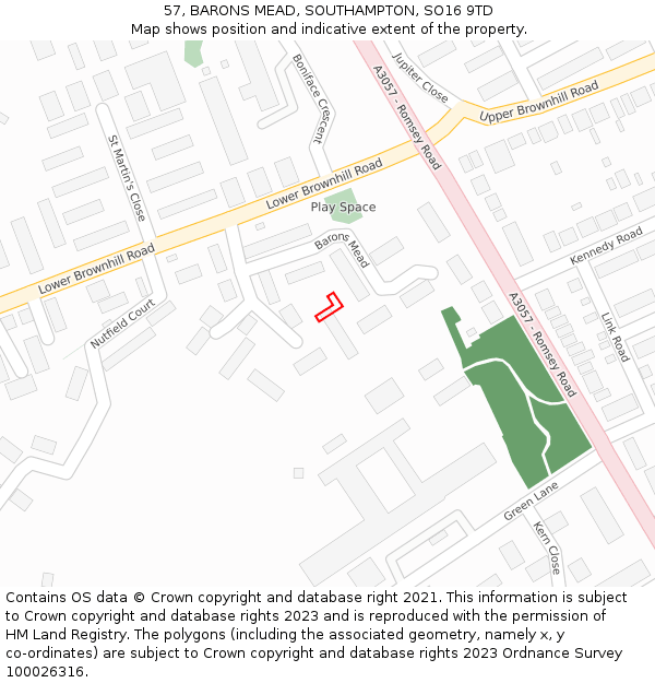 57, BARONS MEAD, SOUTHAMPTON, SO16 9TD: Location map and indicative extent of plot