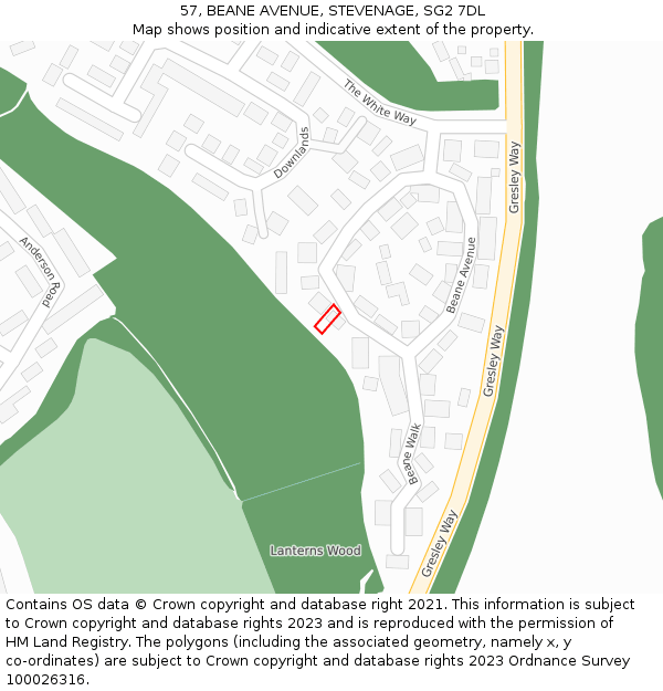 57, BEANE AVENUE, STEVENAGE, SG2 7DL: Location map and indicative extent of plot