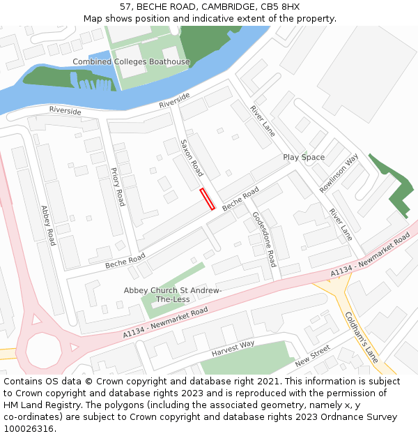 57, BECHE ROAD, CAMBRIDGE, CB5 8HX: Location map and indicative extent of plot