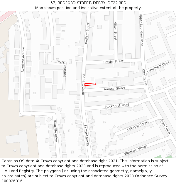 57, BEDFORD STREET, DERBY, DE22 3PD: Location map and indicative extent of plot
