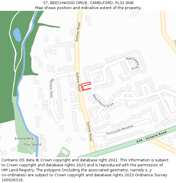 57, BEECHWOOD DRIVE, CAMELFORD, PL32 9NB: Location map and indicative extent of plot