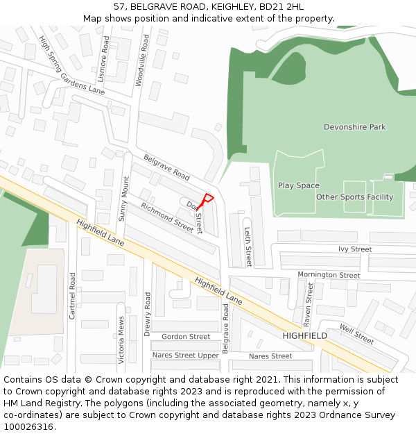 57, BELGRAVE ROAD, KEIGHLEY, BD21 2HL: Location map and indicative extent of plot