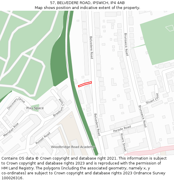 57, BELVEDERE ROAD, IPSWICH, IP4 4AB: Location map and indicative extent of plot