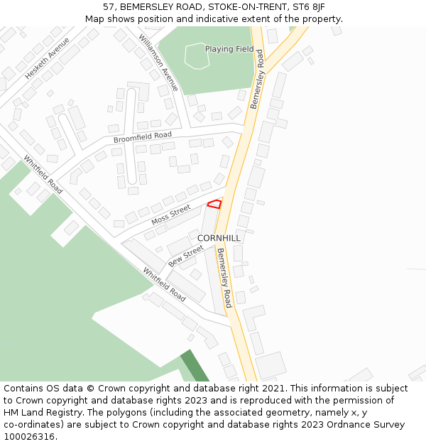 57, BEMERSLEY ROAD, STOKE-ON-TRENT, ST6 8JF: Location map and indicative extent of plot