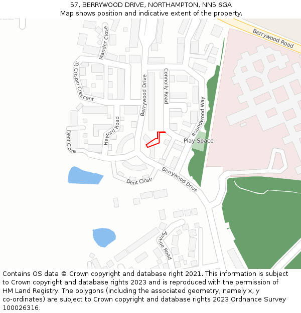 57, BERRYWOOD DRIVE, NORTHAMPTON, NN5 6GA: Location map and indicative extent of plot