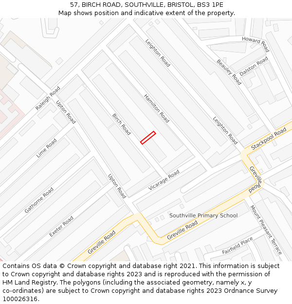 57, BIRCH ROAD, SOUTHVILLE, BRISTOL, BS3 1PE: Location map and indicative extent of plot