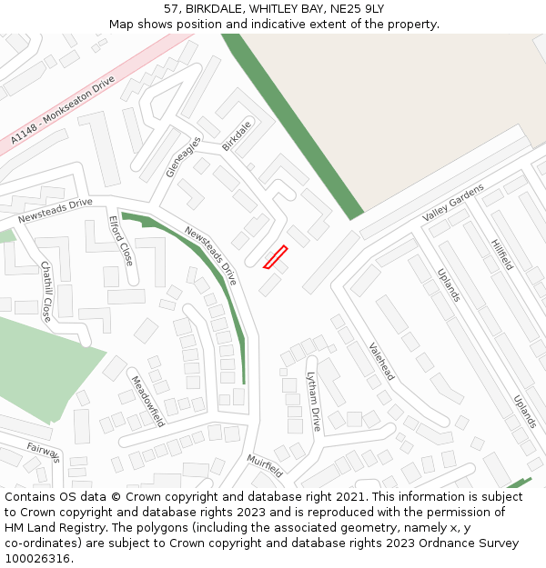 57, BIRKDALE, WHITLEY BAY, NE25 9LY: Location map and indicative extent of plot