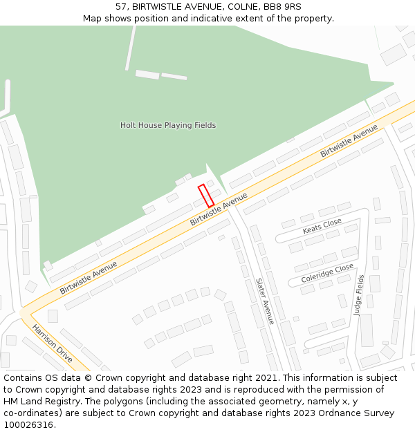 57, BIRTWISTLE AVENUE, COLNE, BB8 9RS: Location map and indicative extent of plot