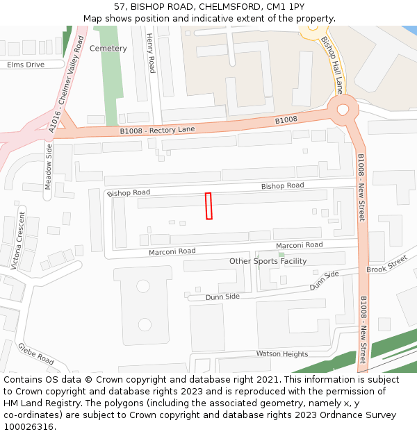 57, BISHOP ROAD, CHELMSFORD, CM1 1PY: Location map and indicative extent of plot