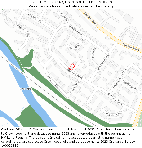 57, BLETCHLEY ROAD, HORSFORTH, LEEDS, LS18 4FG: Location map and indicative extent of plot