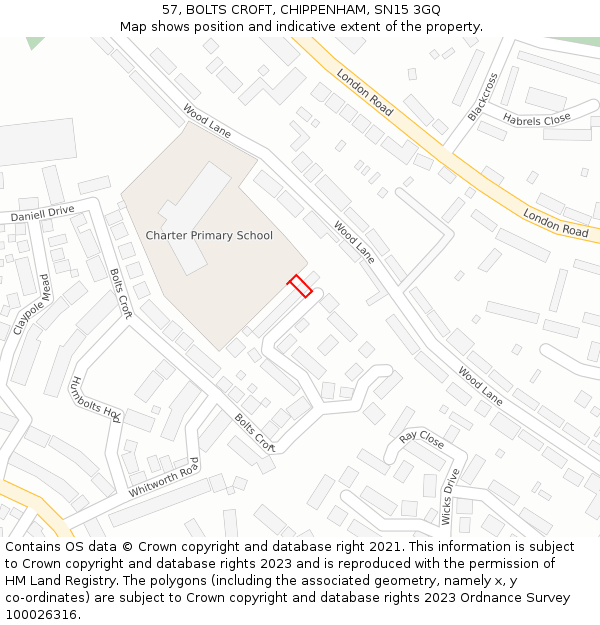 57, BOLTS CROFT, CHIPPENHAM, SN15 3GQ: Location map and indicative extent of plot