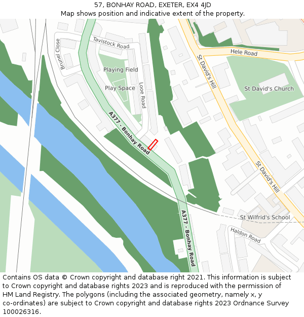 57, BONHAY ROAD, EXETER, EX4 4JD: Location map and indicative extent of plot