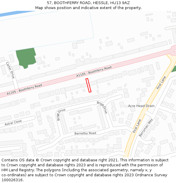 57, BOOTHFERRY ROAD, HESSLE, HU13 9AZ: Location map and indicative extent of plot