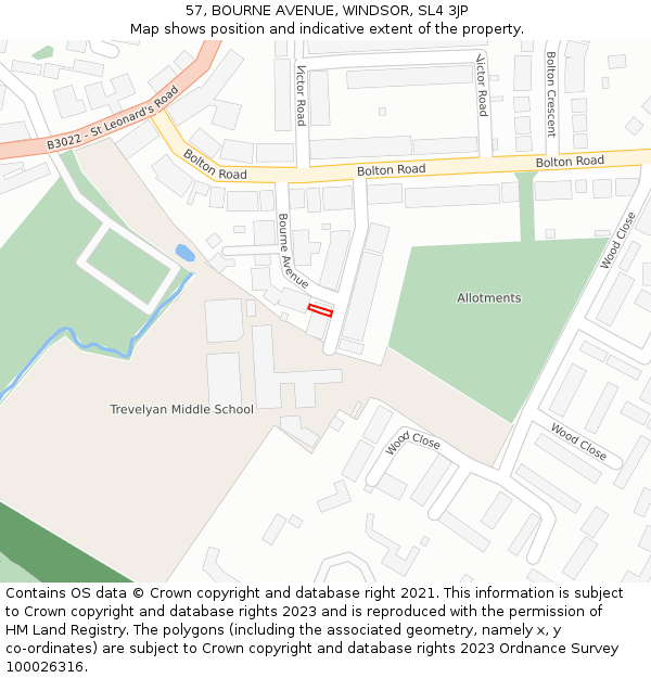 57, BOURNE AVENUE, WINDSOR, SL4 3JP: Location map and indicative extent of plot