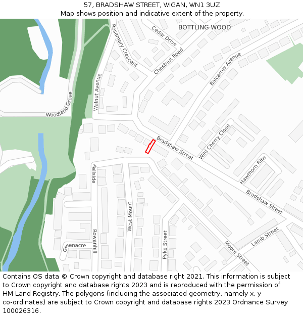 57, BRADSHAW STREET, WIGAN, WN1 3UZ: Location map and indicative extent of plot