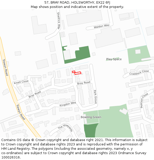 57, BRAY ROAD, HOLSWORTHY, EX22 6FJ: Location map and indicative extent of plot