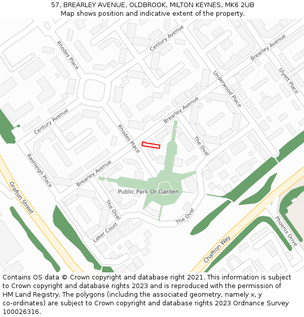 57, BREARLEY AVENUE, OLDBROOK, MILTON KEYNES, MK6 2UB: Location map and indicative extent of plot