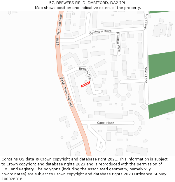 57, BREWERS FIELD, DARTFORD, DA2 7PL: Location map and indicative extent of plot