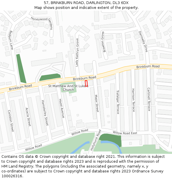 57, BRINKBURN ROAD, DARLINGTON, DL3 6DX: Location map and indicative extent of plot
