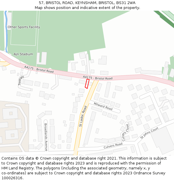 57, BRISTOL ROAD, KEYNSHAM, BRISTOL, BS31 2WA: Location map and indicative extent of plot