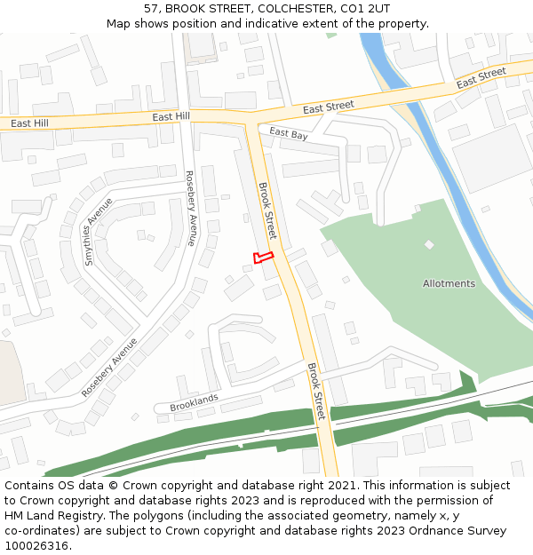 57, BROOK STREET, COLCHESTER, CO1 2UT: Location map and indicative extent of plot