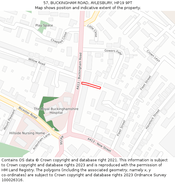 57, BUCKINGHAM ROAD, AYLESBURY, HP19 9PT: Location map and indicative extent of plot