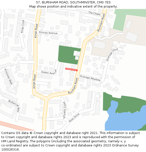 57, BURNHAM ROAD, SOUTHMINSTER, CM0 7ES: Location map and indicative extent of plot