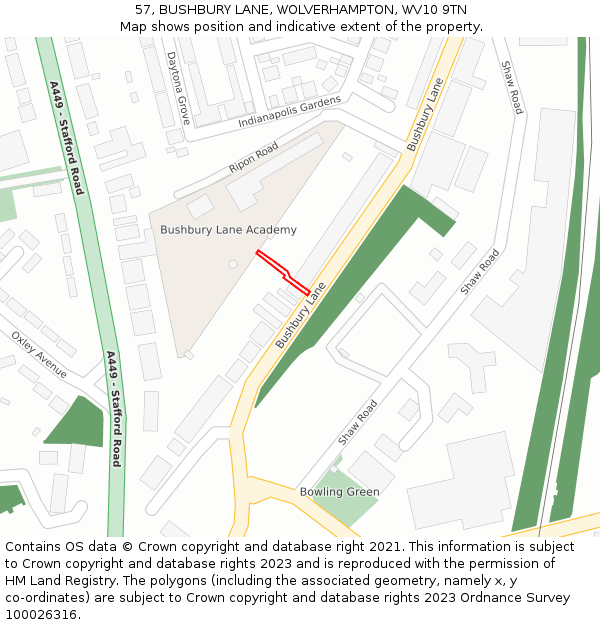 57, BUSHBURY LANE, WOLVERHAMPTON, WV10 9TN: Location map and indicative extent of plot