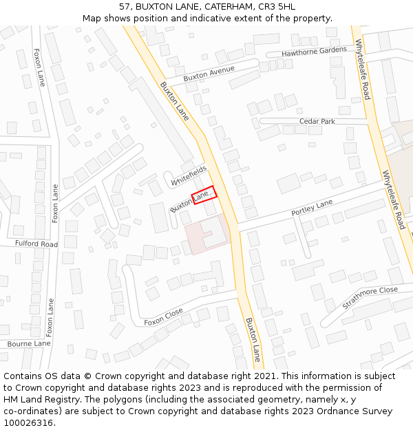 57, BUXTON LANE, CATERHAM, CR3 5HL: Location map and indicative extent of plot