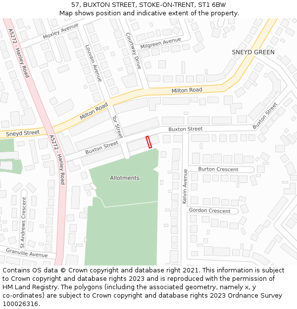 57, BUXTON STREET, STOKE-ON-TRENT, ST1 6BW: Location map and indicative extent of plot