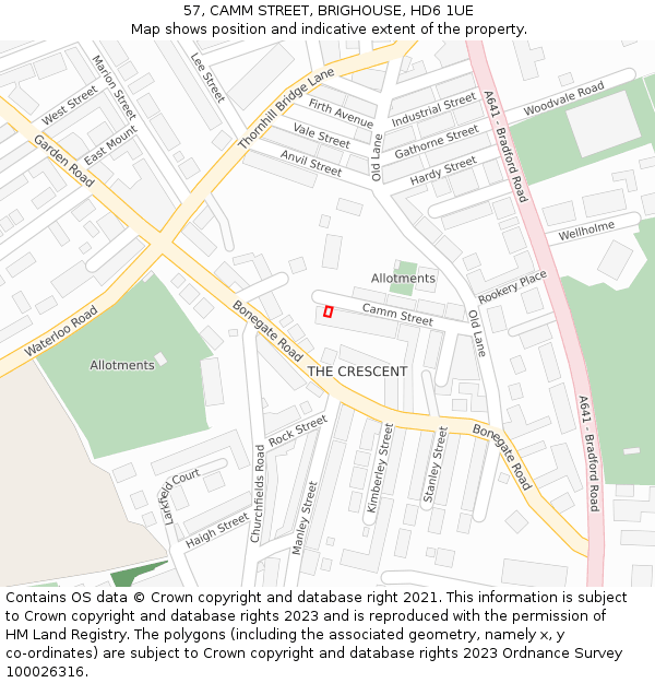 57, CAMM STREET, BRIGHOUSE, HD6 1UE: Location map and indicative extent of plot