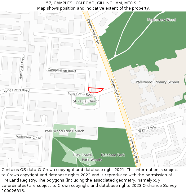 57, CAMPLESHON ROAD, GILLINGHAM, ME8 9LF: Location map and indicative extent of plot