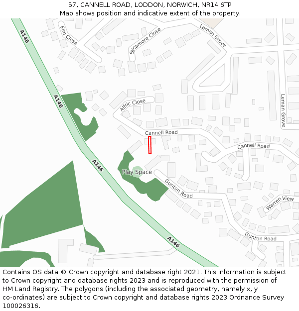 57, CANNELL ROAD, LODDON, NORWICH, NR14 6TP: Location map and indicative extent of plot