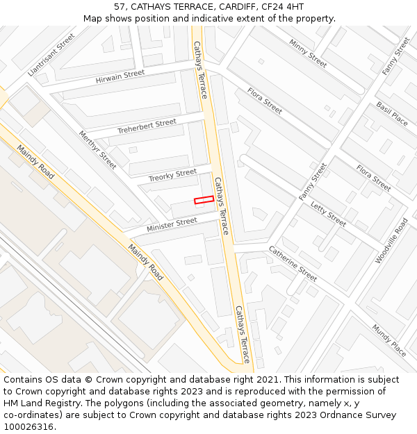 57, CATHAYS TERRACE, CARDIFF, CF24 4HT: Location map and indicative extent of plot