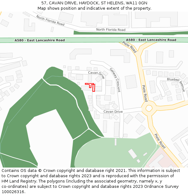 57, CAVAN DRIVE, HAYDOCK, ST HELENS, WA11 0GN: Location map and indicative extent of plot