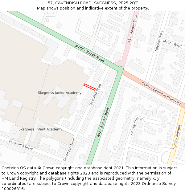 57, CAVENDISH ROAD, SKEGNESS, PE25 2QZ: Location map and indicative extent of plot