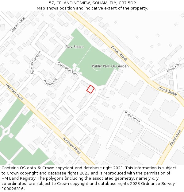 57, CELANDINE VIEW, SOHAM, ELY, CB7 5DP: Location map and indicative extent of plot