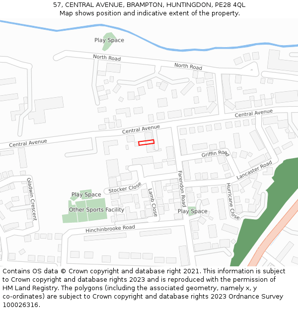 57, CENTRAL AVENUE, BRAMPTON, HUNTINGDON, PE28 4QL: Location map and indicative extent of plot