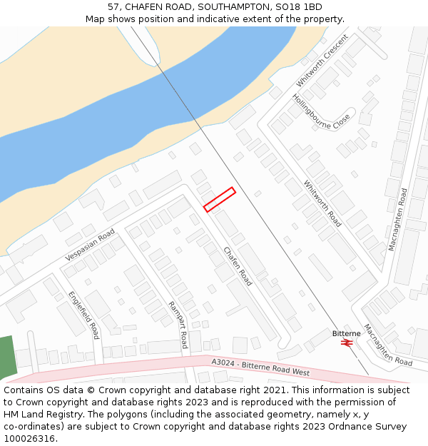 57, CHAFEN ROAD, SOUTHAMPTON, SO18 1BD: Location map and indicative extent of plot