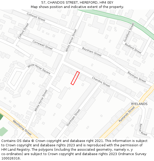 57, CHANDOS STREET, HEREFORD, HR4 0EY: Location map and indicative extent of plot