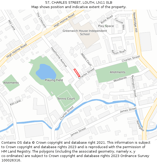 57, CHARLES STREET, LOUTH, LN11 0LB: Location map and indicative extent of plot