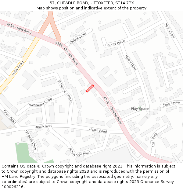 57, CHEADLE ROAD, UTTOXETER, ST14 7BX: Location map and indicative extent of plot