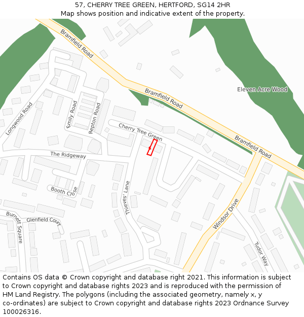 57, CHERRY TREE GREEN, HERTFORD, SG14 2HR: Location map and indicative extent of plot