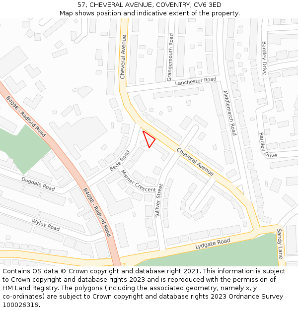 57, CHEVERAL AVENUE, COVENTRY, CV6 3ED: Location map and indicative extent of plot