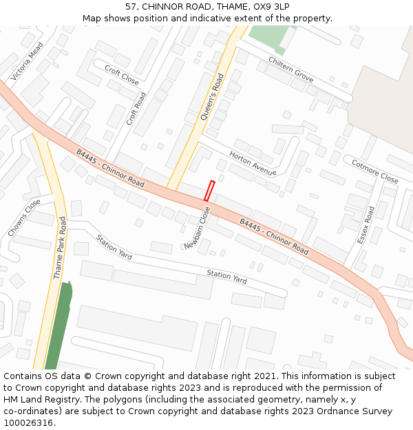 57, CHINNOR ROAD, THAME, OX9 3LP: Location map and indicative extent of plot